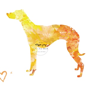 Whippet Greyhound Dog Silhouette - 8x10 Watercolor Print Artwork of Colorful Yellow and Orange Dog for Pet Lovers, Dog Lover Gift, Decor