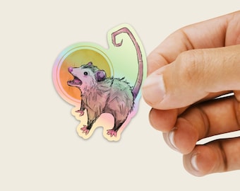 Holographic Opossum Sticker - Die Cut Vinyl, Weather Proof, Water Resistant, Funny Cartoon Cute Opossum, Water Bottle Sticker, Laptop Art