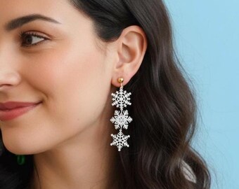 Snowflake Dangle Earrings – Winter Christmas Jewelry