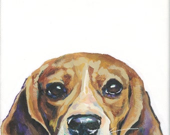 Peeking Beagle Acrylic Painting 6x6 on gallery wrap stretched canvas - Unique and Colorful dog wall decor artwork - Pet Portrait Art