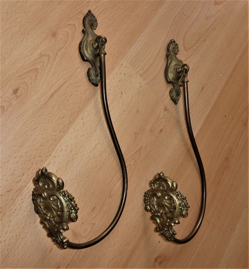 Antique French Brass Drapery Tieback Wall Hooks Hardware Etsy