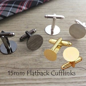 15mm Round Flat Pad Cufflinks, Flat Back DIY cuff links, Round Cufflinks, Wedding Cufflinks, Gunmetal/Silver/Gold, 2 or 5 pairs