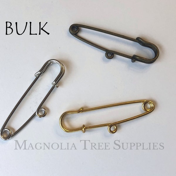 BULK Silver, Gold or Bronze Single Loop Pin, 1 loop pin, Safety Pin, Kilt Pin, Brooches, one hole DIY pin, 5cm/50mm Kilt Pin, 50 pieces