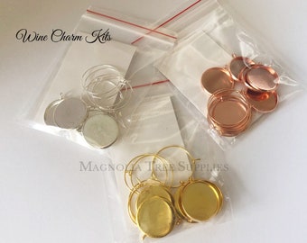 Wine Charm Kit, DIY Wine Charms, Wine Rings, Hostess Gift, Housewarming Gift, Makes 6 or 12 wine charms in Gold, Rose Gold or Silver