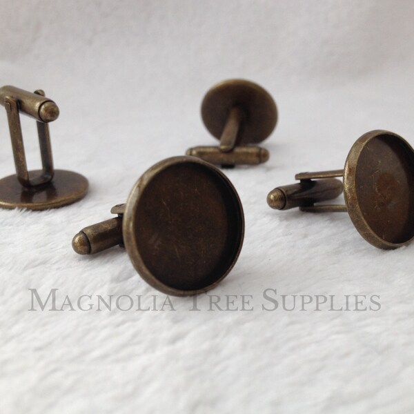 16mm Bronze Cufflink Blank, DIY Cufflinks Kit, Brass cufflink Blank, 16mm Photo Cufflink Kit, French Cufflink, 2 or 5 pairs optional glass