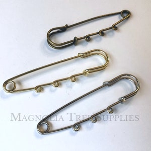 2.75" Kilt Pin Brooch, Large Safety Pins Three Loops, DIY Craft Pin, Silver/Bronze/Gold