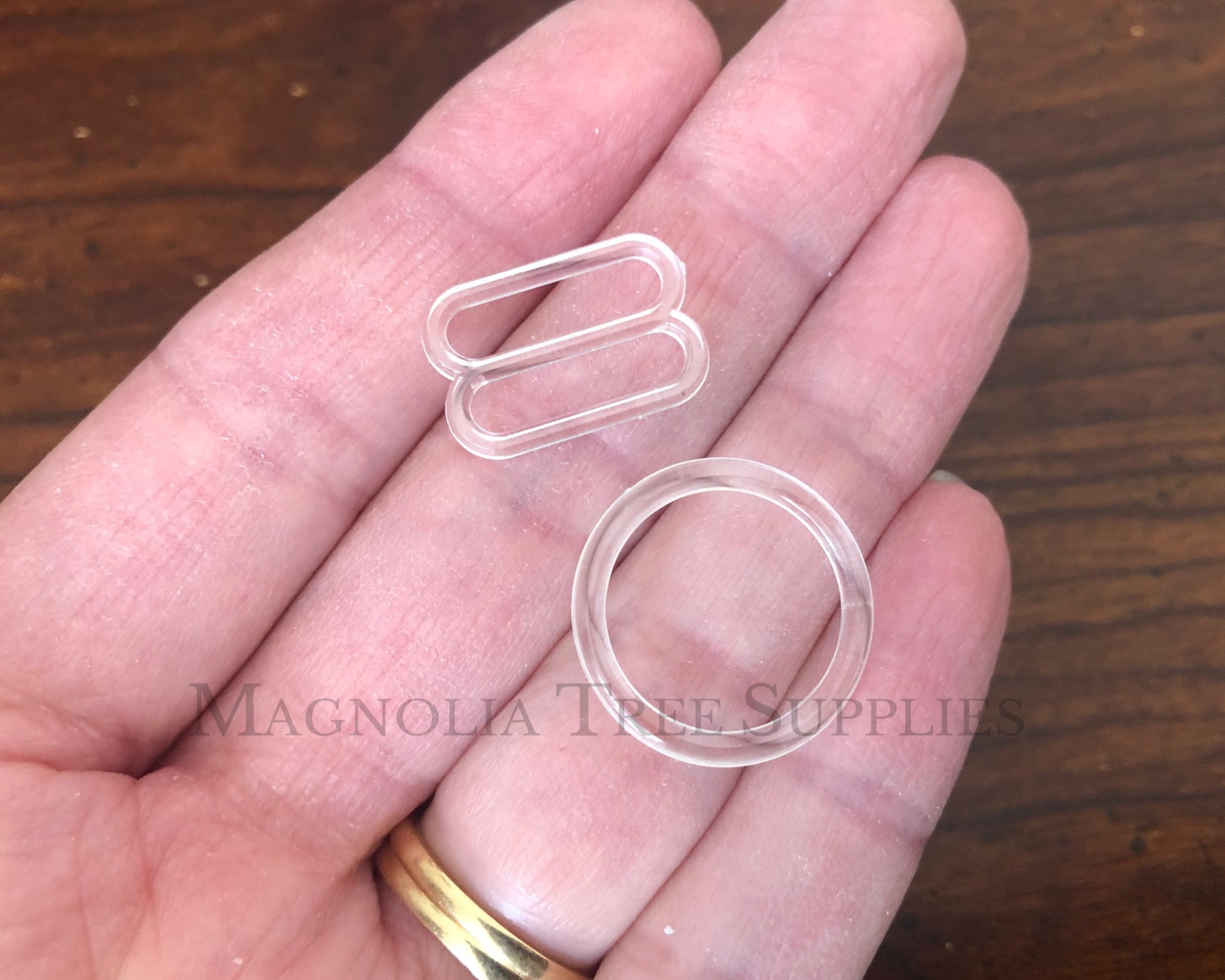 Bra Sliders & Rings Adjustable, Headband Adjusters, Inner 15mm 5/8 Rings  and Sliders, Clear Plastic YOU CHOOSE QUANTITY 