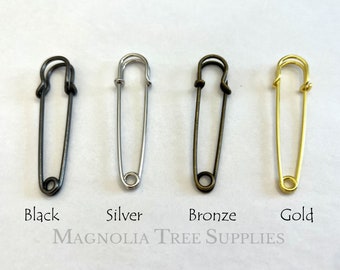 2 inch/5cm Safety Pin, Two Inch Kilt Pin, Boutonniere Pin, DIY Brooch Lapel Pin, Diaper Pin, Sewing Pin, Gold/Silver/Bronze/Black