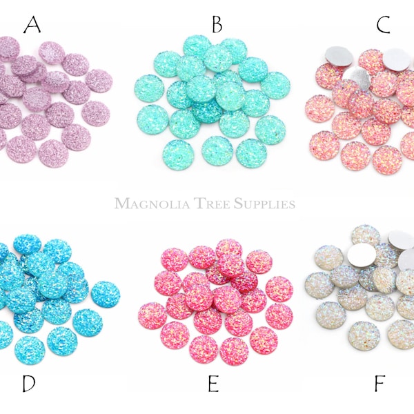 12mm Druzy Cabochon, Druzy Natural Stone Flat back Resin Cabochons, Glitter Faux Druzy Cabochons, You Choose Colors