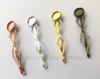 Girls Hair Pin with 12mm Bezel Setting, Hair Clip Bobby Pin, Metal Hairpin Clip, Gold/Rose Gold/Bronze/Silver 2 or 10 pieces