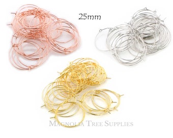 Gold/Silver/Rose Gold Wine Rings, DIY Earring & Wine Rings, Plated Wine Glass Charm Rings, Earring Hoops, Bent End, 25mm, 10/25/50pcs