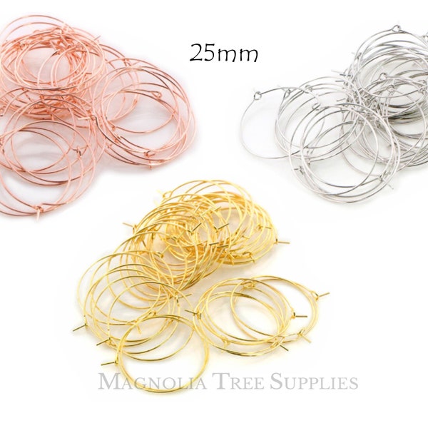 Gold/Silver/Rose Gold Wine Rings, DIY Earring & Wine Rings, Plated Wine Glass Charm Rings, Earring Hoops, Bent End, 25mm, 10/25/50pcs