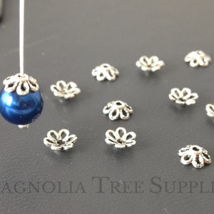 BULK Silver Bead Caps, Flower Bead Caps, Antique Silver Bead Caps, Findings, 6mm, Fit 8-10mm Beads, 150 or 300 pieces