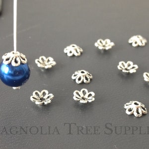 BULK Silver Bead Caps, 6mm Flower Bead Caps, Antique Silver Bead Caps, Findings, Fit 8-10mm Beads, 150 or 300 pcs