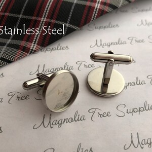 16mm Stainless Steel Cufflinks, DIY Cuff Links, Silver Cufflink, Recessed Cuff link Blanks, Cufflink Setting,  1, 2, or 5 pairs