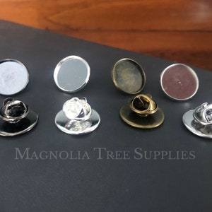 BULK 16mm Round Lapel Pin Blank, Tie Tack Clutch Pin, Bezel Blank, Pin Back, Round Brooch Pin, Black/Silver/Bronze/Stainless, 20 or 40pcs