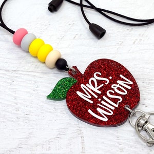 Personalized Apple Teacher Lanyard, Engraved Teacher Gift, Badge Holder, Breakaway Lanyard