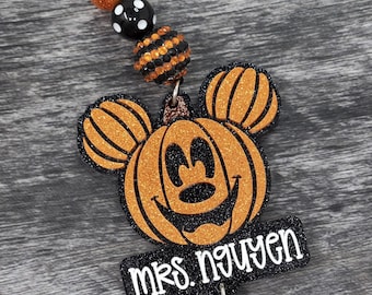 Personalized Halloween Lanyard, Cute Pumpkin Engraved Teacher Lanyard, Badge Holder, Breakaway Lanyard