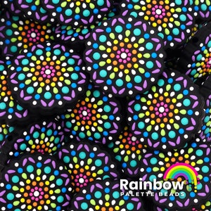 Rainbow Mandala Silicone Focal Beads - Cool Outer Colors