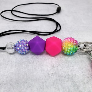 Bright Rainbow Rhinestone Teacher Lanyard, Silicone Beaded Lanyard, Teacher Gift, Badge Holder, Breakaway Lanyard
