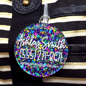 Engraved Acrylic Luggage Tag, Teacher Bag Tag, Glitter Tag, Travel Tag