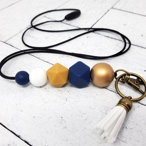 Navy and Gold Lanyard, Team Colors, School Colors, Silicone Beaded Lanyard, Spiritwear, Badge Holder, Breakaway Lanyard