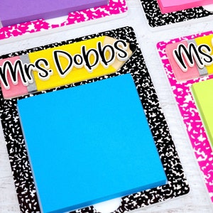 Composition Book Sticky Note Holder, Teacher Appreciation Gift, Personalized Teacher Gift, Office Gift, Secretary Gift