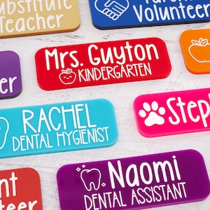 Personalized Engraved Acrylic Name Tag, Magnetic Name Badge, Teacher Name, Nurse Name Tag, School Name Tag, Solid Color Acrylic