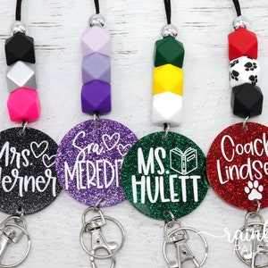 Custom Glitter Personalized Teacher Lanyards, Engraved Teacher Lanyard, Badge Holder, Breakaway Lanyard