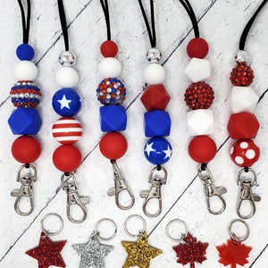 Patriotic Lanyards, American and Canadian Lanyards, 4th of July Beaded Lanyard, Teacher Gift, Badge Holder, Breakaway Lanyard