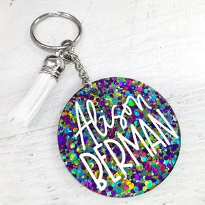 Personalized Glitter Keychain, Engraved Keychain, Bag Tag
