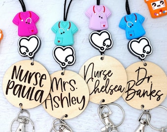 Personalized Nurse Lanyard, Engraved School Nurse Lanyard, Badge Holder, Breakaway Lanyard, Name Lanyard
