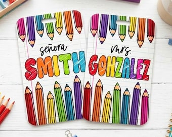 Personalized Teacher ID Badge Holder: Colored Pencil Design