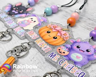 Personalized Halloween Lanyard, UV Printed Acrylic Teacher Lanyard, Badge Holder, Breakaway Lanyard, Teacher Gift