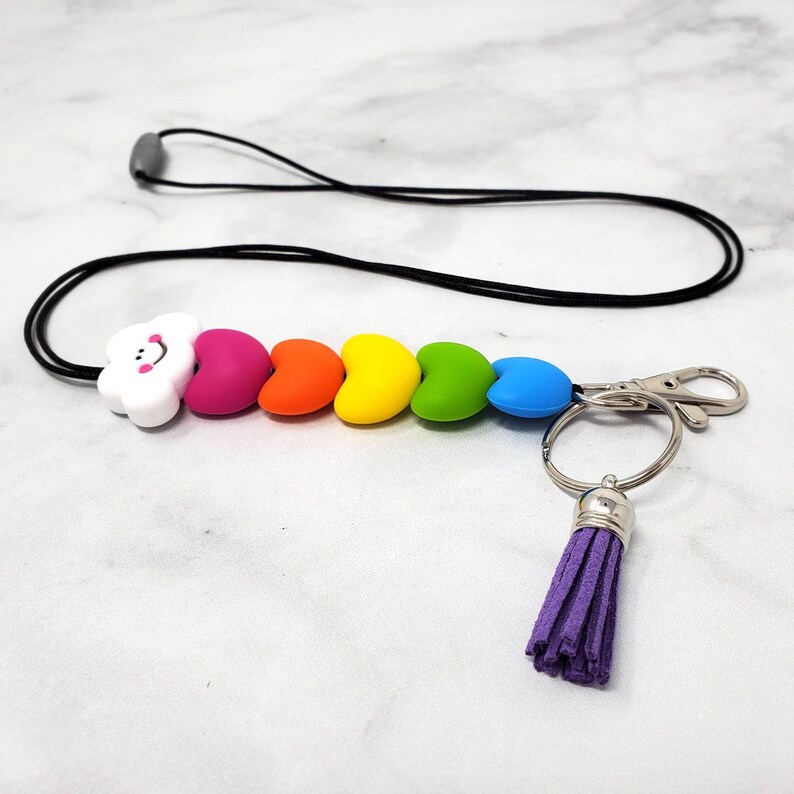 Rainbow Hearts Lanyard Silicone Beaded Lanyard Teacher Gift Etsy