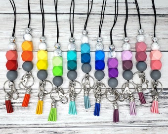 Marbled, Ombre Color, and Gray Hexagonal and Round Teacher Lanyard, Silicone Beaded Lanyard, Teacher Gift, Badge Holder, Breakaway Lanyard