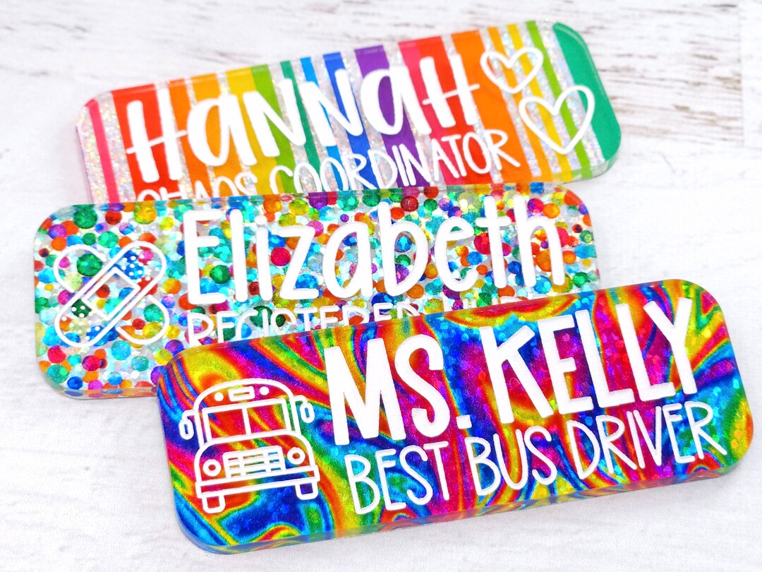 Personalized Engraved Rainbow Acrylic Name Tag, Name Badge