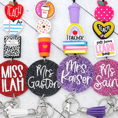 Personalized Teacher Lanyard, 3 Focal Acrylic Lanyard, Engraved Teacher Lanyard, Badge Holder, Breakaway Lanyard, Teacher Gift