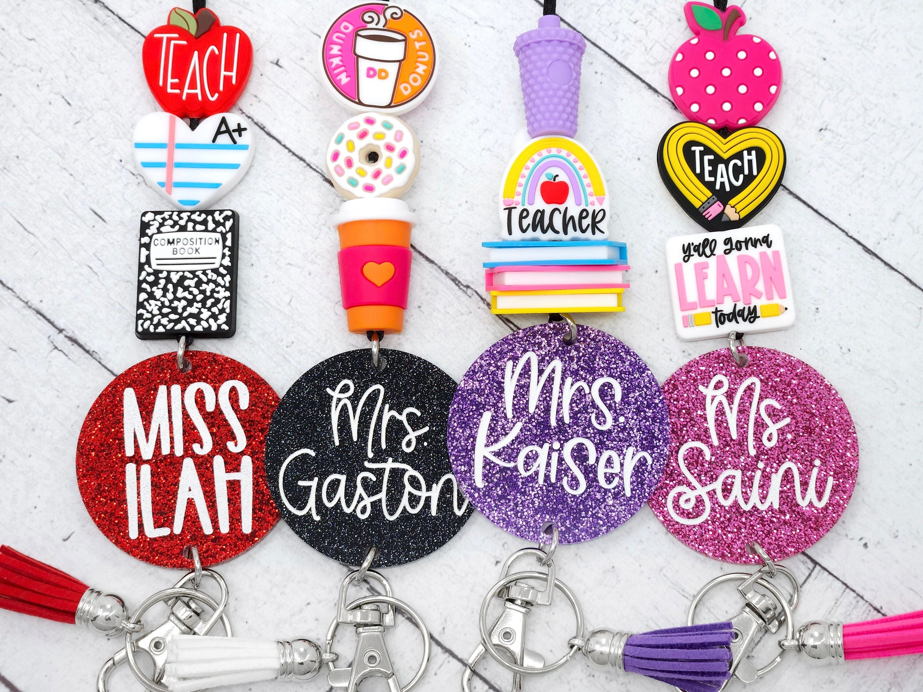 Personalized Teacher Lanyard, 3 Focal Acrylic Lanyard, Engraved Teacher Lanyard, Badge Holder, Breakaway Lanyard, Teacher Gift