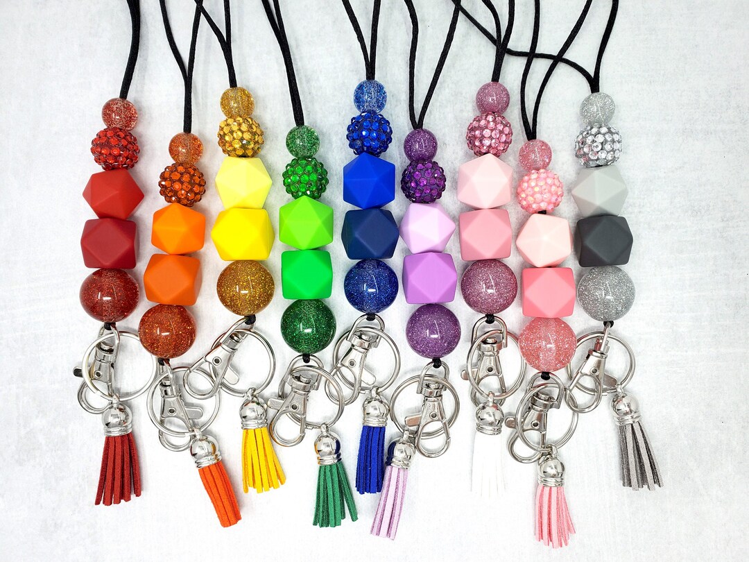 Sparkle Teacher Lanyards, Glitter Silicone Beaded Lanyard, Teacher Gift
