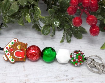 Christmas Lanyard, Gingerbread House and Rounds Lanyard, Winter Lanyard, Silicone Beaded Lanyard, Teacher Gift