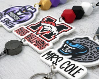 Personalized School Mascot/Logo Lanyard, UV Printed Acrylic Teacher Lanyard, Badge Holder, Breakaway Lanyard, Teacher Gift