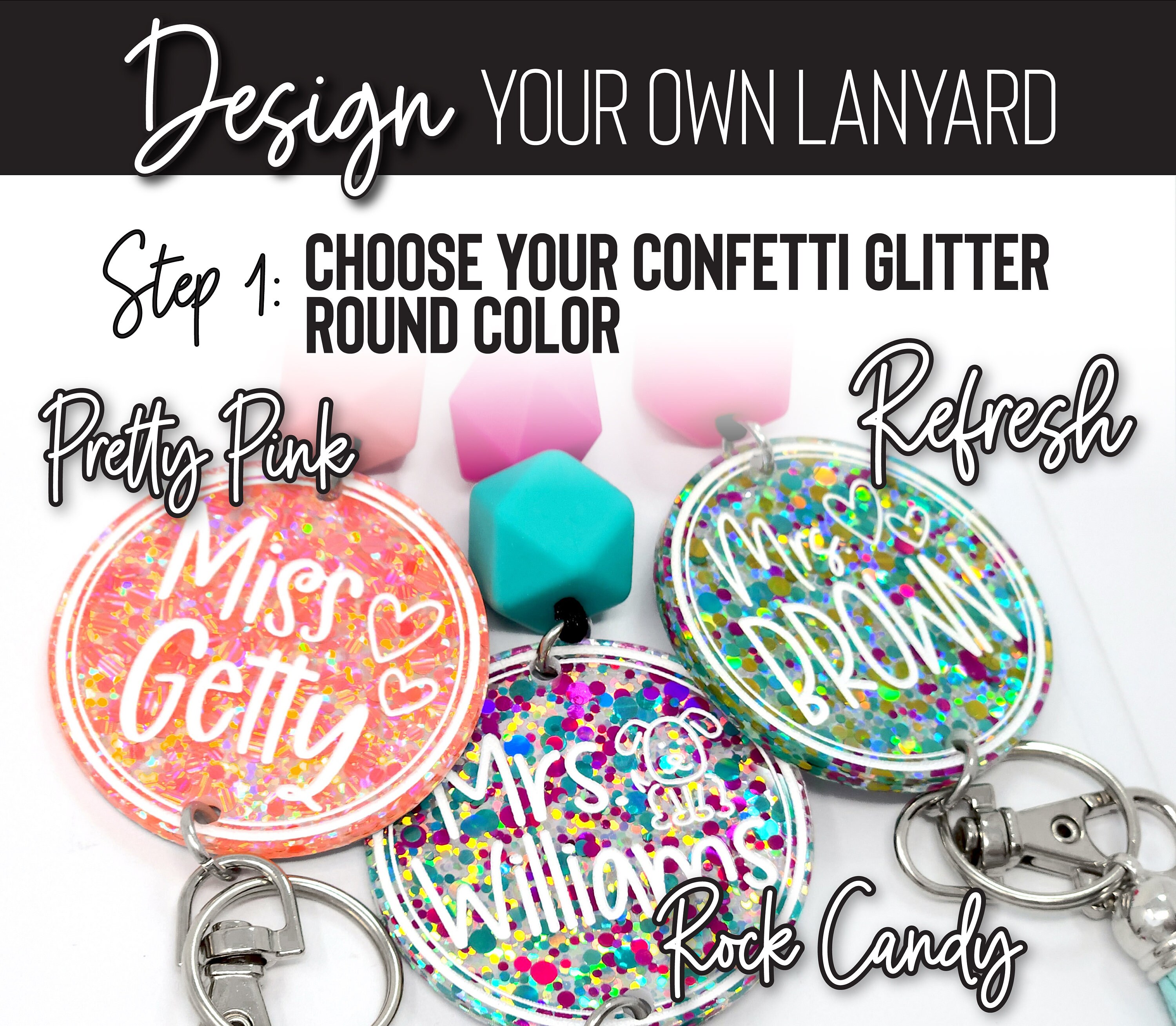 Custom Confetti Glitter Personalized Teacher Lanyards -  Portugal