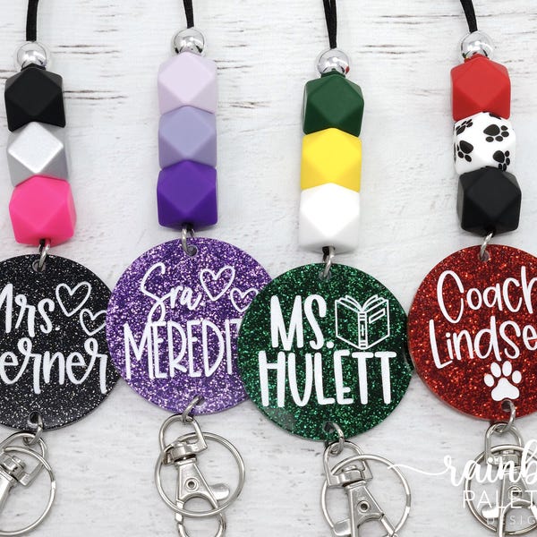 Cordones acrílicos personalizados para profesores, cordón grabado para profesores, portatarjetas, cordón de seguridad.