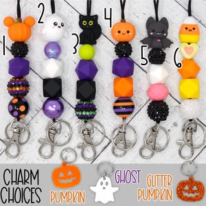 2024 Halloween Lanyard Collection, Pumpkin Ghost Bat Lanyard, Fall Silicone Beaded Teacher Lanyard, Teacher Gift
