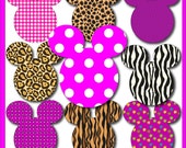 Minnie Clipart Tier Druck Minnie Maus Geburtstag Einladung Party Dekorationen Minnie und Mickey paar rosa Tier Druck Minnie Maus Ohren