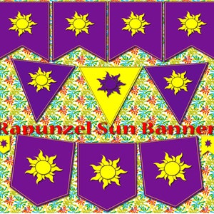 Rapunzel banner Rapunzel flags Rapunzel party printable Rapunzel birthday invitation Tangled flag Rapunzel clipart sun Rapunzel print decor image 3