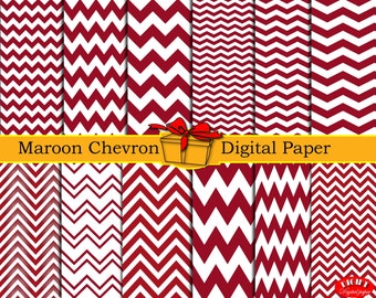 Maroon Chevron Digital Paper Pack, Scrapbook Prints (Digital Download)