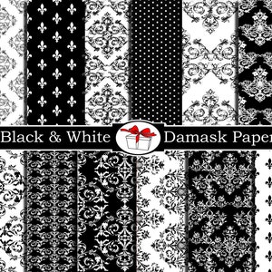 Damask digital paper Damask black and white fabric print Damask scrapbook paper Damask party decorations damask wall decal Damask wallpaper