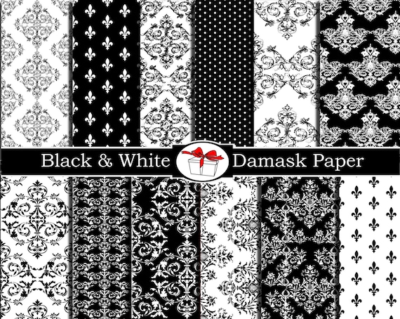 Damask Digital Paper Damask Black And White Fabric Print Damask Scrapbook Paper Damask Party Decorations Damask Wall Decal Damask Wallpaper